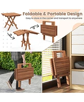 Gymax 2 Pieces Indonesia Teak Wood Folding End Table Square Side Table w/ Slatted Tabletop Yard Natural