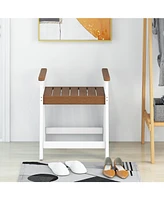 Costway Waterproof Hdpe Shower Bench Bathroom Shower Chair with Armrest Heavy Duty