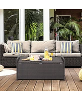 34 Gallon Patio Wicker Storage Deck Box W/Cushion Backyard
