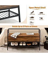 Costway Industrial Shoe Bench Rack Organizer withPremium Gas Lift & Hidden Storage Box