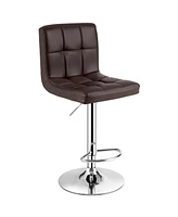 Set of 2 Adjustable Bar Stools Pu Leather Swivel Kitchen Counter Pub Chair