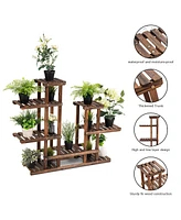 Costway 6Tier 13 Pots Wooden Plant Flower Display Stand Wood Shelf