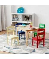 Kids 5 Piece Table Chair Set Pine Wood Multicolor Children Play Room Furniture