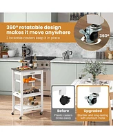 Costway Compact Kitchen Island Cart Rolling Service Trolley with Stainless Steel Top Basket