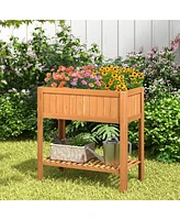 Rectangle Wood Flower Planter Box Portable Raised Vegetable Patio