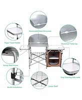 Gymax Outdoor Kitchen Foldable Grilling Stand Portable Camping Grill Table Bbq Table