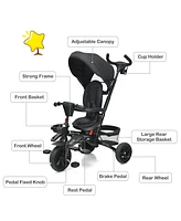 Costway 6-In-1 Kids Baby Stroller Tricycle Detachable Learning Toy Bike w/ Canopy