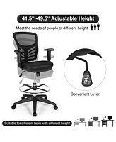 Costway Mesh Drafting Chair Office Chair w/Adjustable Armrests & Foot-Ring