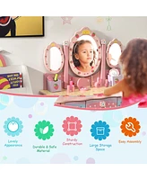 Costway Kids Vanity Princess Makeup Dressing Table Chair Set