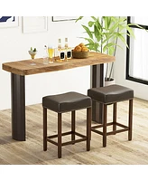 Costway 24" Upholstered Bar Stools Set of 2 with Footrests Rubberwood Frame Saddle-shaped