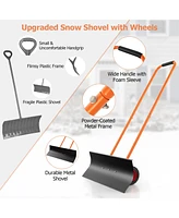 Costway 30" Snow Shovel Heavy-Duty Metal Adjustable Height Wheeled Snow Removal Pusher