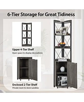 6-Tier Corner Bookshelf with 5-Level Adjustable Shelf & Anti-Tipping Kits