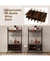 Costway Industrial Rack Freestanding Bottle Holder with Stemware Holder & Open Shelves