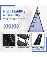 Costway Folding Step Ladder Portable 4 with Safety Handrails & Anti-Slip Pedals
