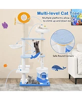 Costway Ocean-themed Cat Tree Tower with Sisal Covered Scratching Posts Condo Perch