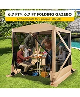 Costway 6.7 Ft x 6.7 Ft 4-Panel Pop up Camping Gazebo Quick-Set with 2 Sunshade Cloths