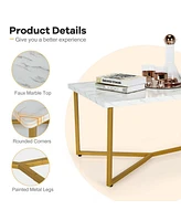 Costway Modern Coffee Table with Faux Marble Tabletop & Golden Y-shaped Legs Foot Pads