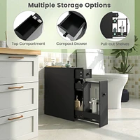 Costway Bathroom Floor Cabinet Toilet Narrow Storage Organizer with Flip Top