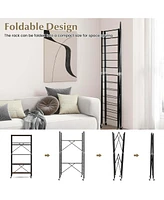 Costway 5-Tier Folding Shelf Free Diy Design Shelving Unit with 4 Universal Wheels Kitchen