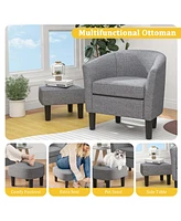 Costway Barrel Club Chair with Ottoman Set Footrest Curved Back & Removable Seat Cushion