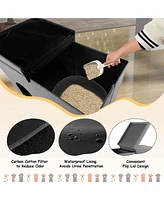 Costway Cat Litter Box Enclosure Hidden Furniture Cat Washroom Shoe Storage Bench