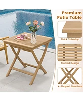 3 Pieces Patio Table Chair Set Wood Bistro Set with Rattan Seat & Teak Wood Frame