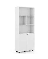 66" Tall Home 5 Tier Free Standing Bookshelf 2-Door Storage Cabinet Display Rack