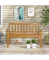 Costway Patio Acacia Wood Bench 2-Person Slatted Seat Backrest