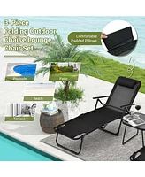 3pcs Patio Folding Chaise Lounge Chair Pvc Tabletop Set Outdoor Portable Beach