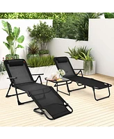 Costway 3pcs Patio Folding Chaise Lounge Chair Pvc Tabletop Set Outdoor Portable Beach