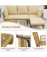3 Pcs L-Shaped Patio Sofa Set Conversation Furniture with Cushions Deck Garden
