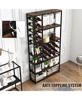 Costway Industrial Wine Rack Multi-purpose Freestanding Bakers Rack with Glass Holder