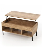 Costway Lift Top Coffee Table with Storage Compartment & 3 Open Cubbies