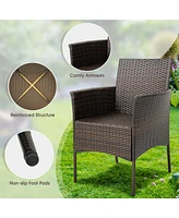 Costway Set of 4 Patio Rattan Dining Chairs Cushioned Seat Curved Armrests