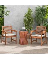 Set of Outdoor Dining Chair Patio Solid Wood Chairs with Comfortable Cushions