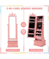 Kid Freestanding Jewelry Armoire 2-in-1 Full Length Mirror Storage Drawer