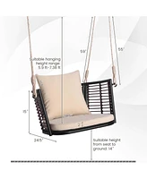 Patio Hanging Rattan Basket Chair Swing Hammock with Seat Cushion