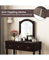 Vanity Table Set Makeup Desk Cushioned Stool 3 Drawer Large Mirror