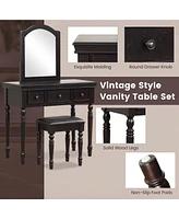 Vanity Table Set Makeup Desk Cushioned Stool 3 Drawer Large Mirror