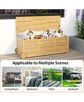 48 Gallon Acacia Wooden Patio Storage Deck Box Outdoor Storage Box with Wheels