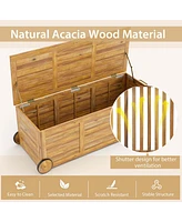 48 Gallon Acacia Wooden Patio Storage Deck Box Outdoor Storage Box with Wheels