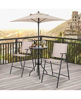 4PCS Patio Bistro Set Folding Counter Height Chairs Round Bar Table& Umbrella