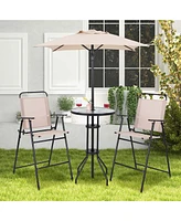 4PCS Patio Bistro Set Folding Counter Height Chairs Round Bar Table& Umbrella