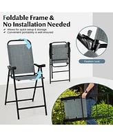 2 Pcs Patio Bar Chair Folding Height Metal Frame with Footrest Garden