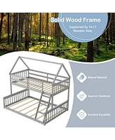 Costway Twin Over Full House Bunk Bed with Ladder & Guardrails Convertible to 2 Beds
