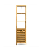 Costway Tilt-out Laundry Hamper Bamboo Tower Hamper w/3-Tier Shelves