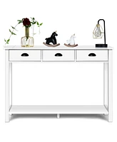 Costway 47'' Console Table Hall Table Side Desk Accent Table Drawers Shelf Entryway