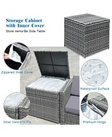 Gymax Set of 8 Gray Rattan Wicker Sofa & Table Outdoor Cushioned Sectional Patio Furniture