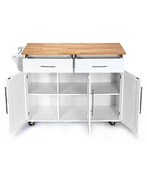 Costway Kitchen Island Trolley Cart Wood Brown Top Rolling Storage Cabinet