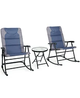 Costway 3PCS Folding Bistro Set Rocking Chair Cushioned Table